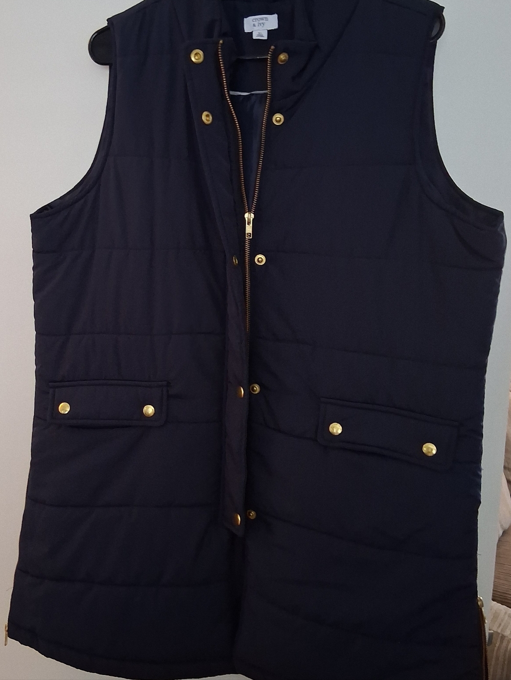 crown & ivy Navy Quilted Vest with Gold Hardware
